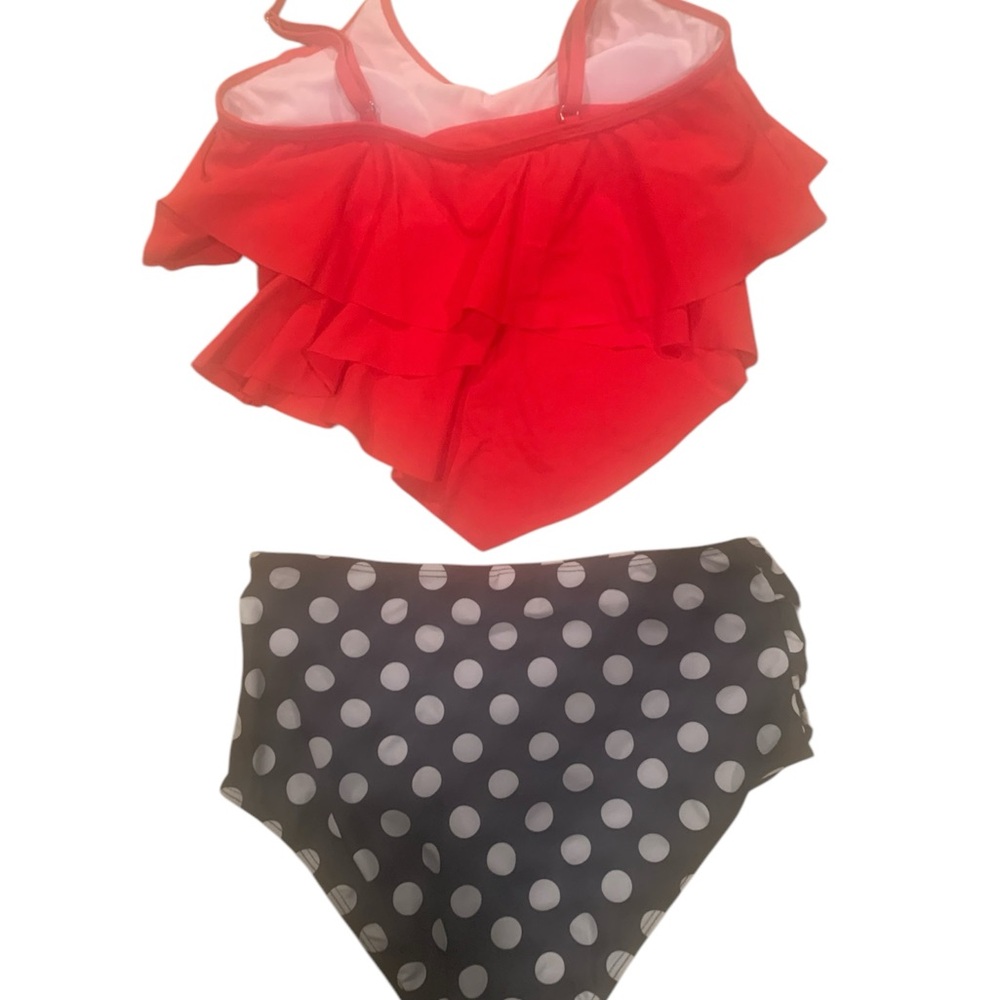 Red Ruffled Tankini Set - Picture 4 of 5